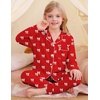 image:imageSWOMOG Girls Pajamas Set Kids Button Down Cute Print Pjs Sets Pant 2 Piece Soft Long Sleeve Sleepwear LoungewearRed Bow