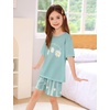 image:imageSWOMOG Girls Pajamas Sets 3 Piece Short Sleeve Sleepwear Summer Cute Pjs Cartoon Print Loungewear for Kids Size 615Green Daisy