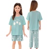 image:imageSWOMOG Girls Pajamas Sets 3 Piece Short Sleeve Sleepwear Summer Cute Pjs Cartoon Print Loungewear for Kids Size 615Green Daisy