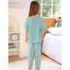 image:imageSWOMOG Girls Pajamas Sets 3 Piece Short Sleeve Sleepwear Summer Cute Pjs Cartoon Print Loungewear for Kids Size 615Green Daisy