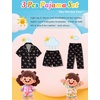image:imageSWOMOG Kids Pajamas Sets 3PCS Short Sleeve Long Pants with Shorts Girls Boys Button Down PJS Cute Loungewear for 4T15YearsBlack Bowknot