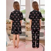 image:imageSWOMOG Kids Pajamas Sets 3PCS Short Sleeve Long Pants with Shorts Girls Boys Button Down PJS Cute Loungewear for 4T15YearsBlack Bowknot