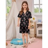 image:imageSWOMOG Kids Pajamas Sets 3PCS Short Sleeve Long Pants with Shorts Girls Boys Button Down PJS Cute Loungewear for 4T15YearsBlack Bowknot