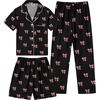 image:imageSWOMOG Kids Pajamas Sets 3PCS Short Sleeve Long Pants with Shorts Girls Boys Button Down PJS Cute Loungewear for 4T15YearsBlack Bowknot