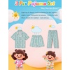 image:imageSWOMOG Kids Pajamas Sets 3PCS Short Sleeve Long Pants with Shorts Girls Boys Button Down PJS Cute Loungewear for 4T15YearsBlue Daisy