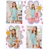 image:imageSWOMOG Kids Pajamas Sets 3PCS Short Sleeve Long Pants with Shorts Girls Boys Button Down PJS Cute Loungewear for 4T15YearsBlue Daisy