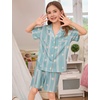 image:imageSWOMOG Kids Pajamas Sets 3PCS Short Sleeve Long Pants with Shorts Girls Boys Button Down PJS Cute Loungewear for 4T15YearsBlue Daisy