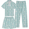 image:imageSWOMOG Kids Pajamas Sets 3PCS Short Sleeve Long Pants with Shorts Girls Boys Button Down PJS Cute Loungewear for 4T15YearsBlue Daisy