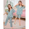 image:imageSWOMOG Kids Pajamas Sets 3PCS Short Sleeve Long Pants with Shorts Girls Boys Button Down PJS Cute Loungewear for 4T15YearsBlue Daisy