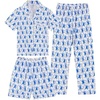 image:imageSWOMOG Kids Pajamas Sets 3PCS Short Sleeve Long Pants with Shorts Girls Boys Button Down PJS Cute Loungewear for 4T15YearsBlue Monkey