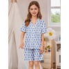 image:imageSWOMOG Kids Pajamas Sets 3PCS Short Sleeve Long Pants with Shorts Girls Boys Button Down PJS Cute Loungewear for 4T15YearsBlue Monkey