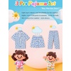 image:imageSWOMOG Kids Pajamas Sets 3PCS Short Sleeve Long Pants with Shorts Girls Boys Button Down PJS Cute Loungewear for 4T15YearsBlue Monkey