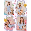 image:imageSWOMOG Kids Pajamas Sets 3PCS Short Sleeve Long Pants with Shorts Girls Boys Button Down PJS Cute Loungewear for 4T15YearsBlue Monkey