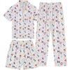 image:imageSWOMOG Kids Pajamas Sets 3PCS Short Sleeve Long Pants with Shorts Girls Boys Button Down PJS Cute Loungewear for 4T15YearsLetter