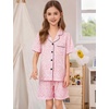 image:imageSWOMOG Kids Pajamas Sets 3PCS Short Sleeve Long Pants with Shorts Girls Boys Button Down PJS Cute Loungewear for 4T15YearsPink Leopard