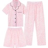 image:imageSWOMOG Kids Pajamas Sets 3PCS Short Sleeve Long Pants with Shorts Girls Boys Button Down PJS Cute Loungewear for 4T15YearsPink Leopard