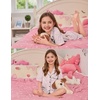 image:imageSWOMOG Kids Pajamas Sets 3PCS Short Sleeve Long Pants with Shorts Girls Boys Button Down PJS Cute Loungewear for 4T15YearsPink Leopard