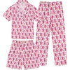 image:imageSWOMOG Kids Pajamas Sets 3PCS Short Sleeve Long Pants with Shorts Girls Boys Button Down PJS Cute Loungewear for 4T15YearsPink Monkey