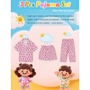 image:imageSWOMOG Kids Pajamas Sets 3PCS Short Sleeve Long Pants with Shorts Girls Boys Button Down PJS Cute Loungewear for 4T15YearsPink Monkey