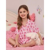 image:imageSWOMOG Kids Pajamas Sets 3PCS Short Sleeve Long Pants with Shorts Girls Boys Button Down PJS Cute Loungewear for 4T15YearsPink Monkey