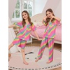 image:imageSWOMOG Kids Pajamas Sets 3PCS Short Sleeve Long Pants with Shorts Girls Boys Button Down PJS Cute Loungewear for 4T15YearsRainbow