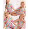 image:imageSWOMOG Kids Pajamas Sets 3PCS Short Sleeve Long Pants with Shorts Girls Boys Button Down PJS Cute Loungewear for 4T15YearsRainbow