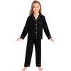 image:imageSWOMOG Kids Pajamas Sets Girls Boys Long Sleeve Sleepwear 2 Piece Lounge Sets Modal Button Down Pjs Set for 413 YearsAblack