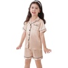 image:imageSWOMOG Kids Satin Pajamas Sets Girls Boys ButtonDown Pjs Short Sleeve Silk Nightwear 2 Piece Lounge Sets Champagne