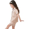 image:imageSWOMOG Kids Satin Pajamas Sets Girls Boys ButtonDown Pjs Short Sleeve Silk Nightwear 2 Piece Lounge Sets Champagne