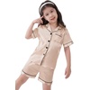 image:imageSWOMOG Kids Satin Pajamas Sets Girls Boys ButtonDown Pjs Short Sleeve Silk Nightwear 2 Piece Lounge Sets Champagne