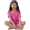 image:imageSWOMOG Kids Satin Pajamas Sets Girls Boys ButtonDown Pjs Short Sleeve Silk Nightwear 2 Piece Lounge Sets Rose Red