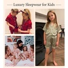 image:imageSWOMOG Kids Satin Pajamas Sets Girls Boys ButtonDown Pjs Short Sleeve Silk Nightwear 2 Piece Lounge SetsBlack