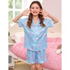 image:imageSWOMOG Kids Satin Pajamas Sets Girls Boys ButtonDown Pjs Short Sleeve Silk Nightwear 2 Piece Lounge SetsBlue Champagne
