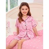 image:imageSWOMOG Kids Satin Pajamas Sets Girls Boys ButtonDown Pjs Short Sleeve Silk Nightwear 2 Piece Lounge SetsCute Leopard