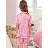 image:imageSWOMOG Kids Satin Pajamas Sets Girls Boys ButtonDown Pjs Short Sleeve Silk Nightwear 2 Piece Lounge SetsCute Leopard