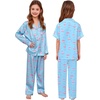 image:imageSWOMOG Kids Satin Pajamas Sets Girls Boys ButtonDown Pjs Short Sleeve Silk Nightwear 2 Piece Lounge SetsLong Sleeveblue Champagne