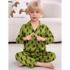 image:imageSWOMOG Kids Satin Pajamas Sets Girls Boys ButtonDown Pjs Short Sleeve Silk Nightwear 2 Piece Lounge SetsLong Sleevegreen Gorilla