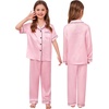 image:imageSWOMOG Kids Satin Pajamas Sets Girls Boys ButtonDown Pjs Short Sleeve Silk Nightwear 2 Piece Lounge SetsLong Sleevepink