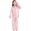 image:imageSWOMOG Kids Satin Pajamas Sets Girls Boys ButtonDown Pjs Short Sleeve Silk Nightwear 2 Piece Lounge SetsLong Sleevepink