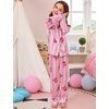 image:imageSWOMOG Kids Satin Pajamas Sets Girls Boys ButtonDown Pjs Short Sleeve Silk Nightwear 2 Piece Lounge SetsLong Sleevepink Bow