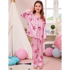 image:imageSWOMOG Kids Satin Pajamas Sets Girls Boys ButtonDown Pjs Short Sleeve Silk Nightwear 2 Piece Lounge SetsLong Sleevepink Bow