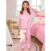 image:imageSWOMOG Kids Satin Pajamas Sets Girls Boys ButtonDown Pjs Short Sleeve Silk Nightwear 2 Piece Lounge SetsLong Sleevepink Striped