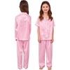 image:imageSWOMOG Kids Satin Pajamas Sets Girls Boys ButtonDown Pjs Short Sleeve Silk Nightwear 2 Piece Lounge SetsLong Sleevepink Striped