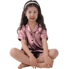 image:imageSWOMOG Kids Satin Pajamas Sets Girls Boys ButtonDown Pjs Short Sleeve Silk Nightwear 2 Piece Lounge SetsMisty Rose