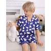 image:imageSWOMOG Kids Satin Pajamas Sets Girls Boys ButtonDown Pjs Short Sleeve Silk Nightwear 2 Piece Lounge SetsNavy Blue Bear