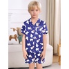 image:imageSWOMOG Kids Satin Pajamas Sets Girls Boys ButtonDown Pjs Short Sleeve Silk Nightwear 2 Piece Lounge SetsNavy Blue Bear