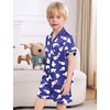 image:imageSWOMOG Kids Satin Pajamas Sets Girls Boys ButtonDown Pjs Short Sleeve Silk Nightwear 2 Piece Lounge SetsNavy Blue Bear