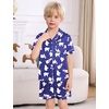 image:imageSWOMOG Kids Satin Pajamas Sets Girls Boys ButtonDown Pjs Short Sleeve Silk Nightwear 2 Piece Lounge SetsNavy Blue Bear