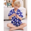 image:imageSWOMOG Kids Satin Pajamas Sets Girls Boys ButtonDown Pjs Short Sleeve Silk Nightwear 2 Piece Lounge SetsNavy Blue Bear