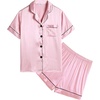 image:imageSWOMOG Kids Satin Pajamas Sets Girls Boys ButtonDown Pjs Short Sleeve Silk Nightwear 2 Piece Lounge SetsPink